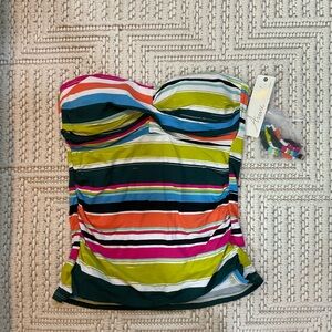 Anne Cole Bandeau Tankini Swim Top | Rainbow Stripe | Size M
